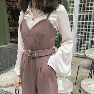 Spaghetti Strap Wide Leg Pinafore Jumpsuit