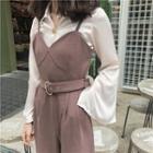Spaghetti Strap Wide Leg Pinafore Jumpsuit