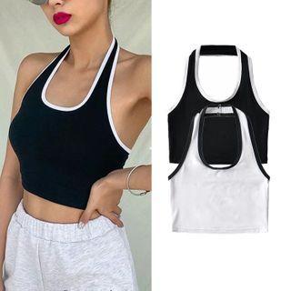 Halter Neck Contrast Trim Top