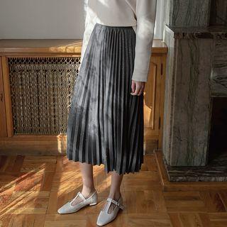 Accordion-pleat Glitter Midi Skirt Charcoal Gray - One Size