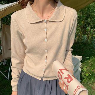 Long-sleeve Peter Pan Collar Plain Cardigan