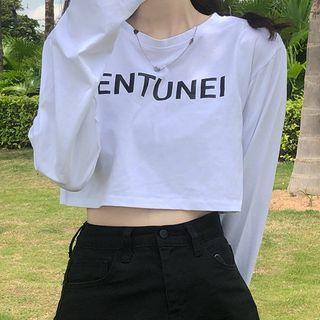 Lettering Crop Long-sleeve T-shirt
