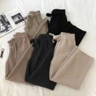 Plain High-waist Lace-up Fleece Knit Wide-leg Pants