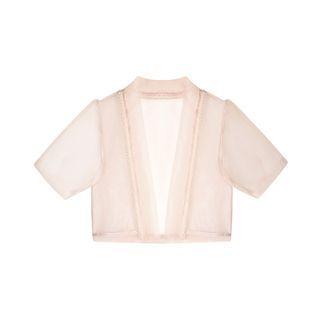 Faux Pearl Short Sleeve Sheer Cardigan / Sleeveless Playsuit