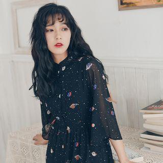 Printed 3/4-sleeve Midi Chiffon Shirtdress