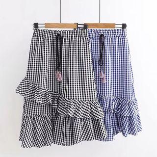 Plaid Asymmetrical Layered Skirt
