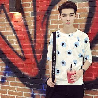 Distressed Printed Elbow-sleeve T-shirt