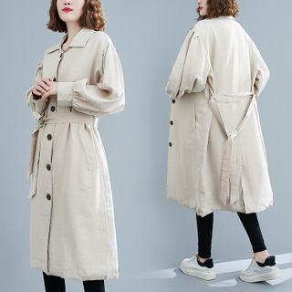 Long Tie-waist Button Coat Almond - One Size
