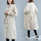 Long Tie-waist Button Coat Almond - One Size