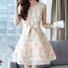 Floral Embroidered Short-sleeve A-line Cocktail Dress