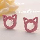 Hollowed Head Of Small Cat Earring  Pink - One Size