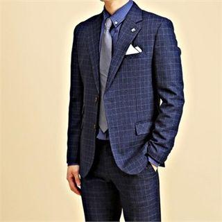 Notched-lapel Single-breasted Plaid Jacket