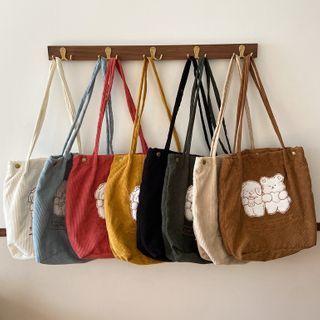 Cartoon Embroidered Corduroy Tote Bag