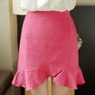 Ruffle-hem Linen Blend Mini Skirt