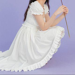 Frill-trim Dip-back Short-sleeve Dress