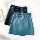 Irregular Faux Leather Mini A-line Skirt