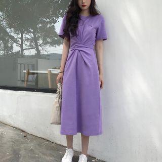 Plain Casual Short-sleeve Dress Purple - One Size