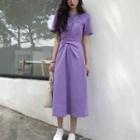 Plain Casual Short-sleeve Dress Purple - One Size