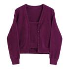 Set: Camisole Knit Top / Plain Cardigan Purple - One Size