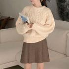 Plain Cable Knit Sweater / Mini A-line Skirt