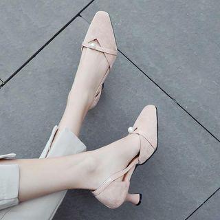 Faux Pearl Accent Dorsay Kitten Heel Pumps