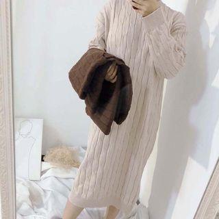 Long-sleeve Knit Midi Hoodie Dress
