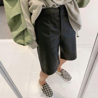 Straight-cut Pleather Shorts