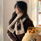 Leopard Print Fleece Trim Scarf
