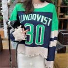Distressed Color-block Knit Top Green - One Size