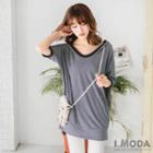Short-sleeve Striped Hooded Top