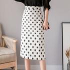 Dotted Denim A-line Midi Skirt