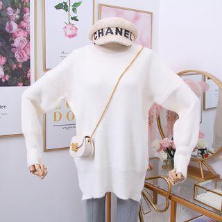 Drop-shoulder Slit-side Knit Sweater