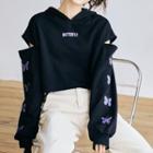 Butterfly Print Cutout Cropped Hoodie
