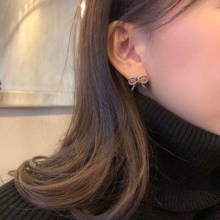 Bow Stud Earring 1 Pair - Eh0689 - Silver - One Size