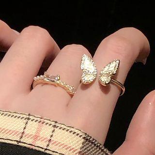 Rhinestone Ring / Butterfly Open Ring / Set