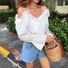 Cut-out Shoulder Ruffle Top