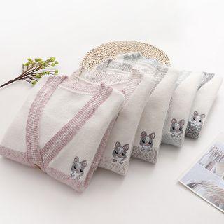Rabbit Embroidered Two Tone Cardigan