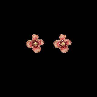 Flower Faux Crystal Alloy Earring 1 Pair - Pink & Red & Beige - One Size