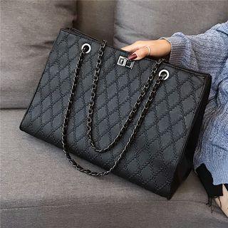 Faux Leather Chained Tote Bag