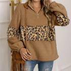 Leopard Panel Half-zip Sweatshirt