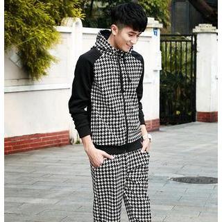 Set: Houndstooth Panel Hood Jacket + Sweatpants