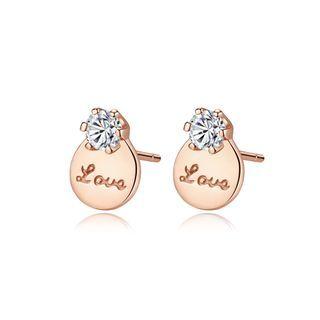 Sterling Silver Plated Rose Gold Simple Romantic Love Geometric Round Cubic Zirconia Stud Earrings Rose Gold - One Size