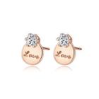 Sterling Silver Plated Rose Gold Simple Romantic Love Geometric Round Cubic Zirconia Stud Earrings Rose Gold - One Size