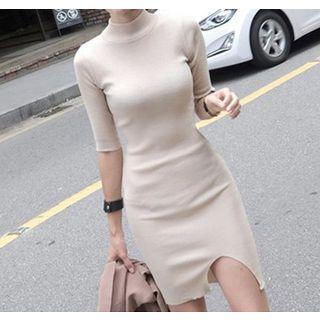 Mock-neck Slit Detail Knit Dress