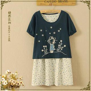 Short-sleeve Floral-panel Dress