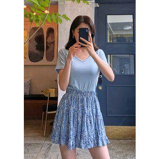 Inset Shorts Tiered Paisley Miniskirt