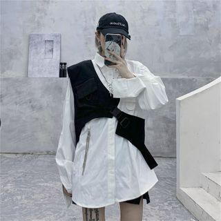 Plain Shirt / One-shoulder Cargo Vest