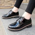 Low-heel Faux-leather Lace-up Derby Shoes