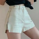 High-waist Plain Side Zip Shorts