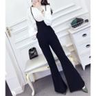 Set: Long-sleeve Top + Suspender Wide-leg Pants